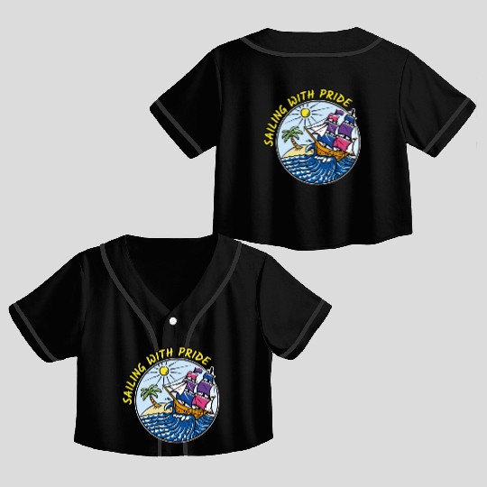 LGBTQ Sailing Ship with Bisexual Flag, Vacation Crop Top Baseball Jerseys
