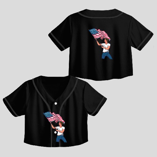 Waving Usa Flag Crop Top Baseball Jerseys