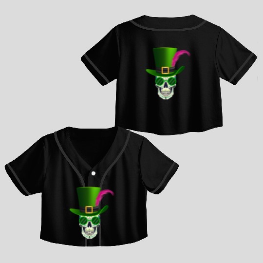 Sugar Skull Saint Patricks Day Of Dead Crop Top Baseball Jerseys