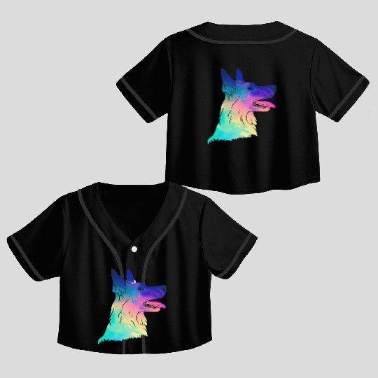 Psychedelic German Shepherd Crop Top Baseball Jerseys