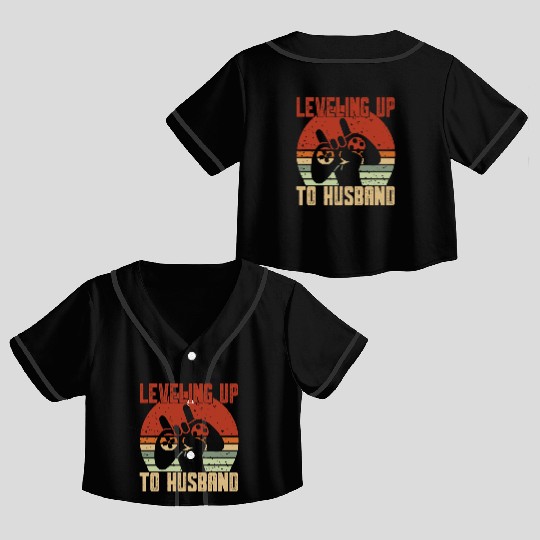Retro Leveling Up To Husband Est 2023 Promoted Crop Top Baseball Jerseys