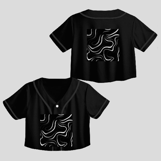 Monochrome Elegance: White Abstract Lines on Black Crop Top Baseball Jerseys