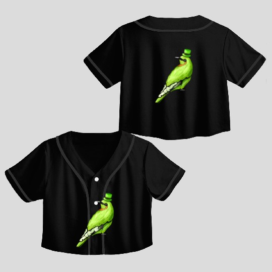 Green Bird With Green Hat For St Patricks Day Crop Top Baseball Jerseys