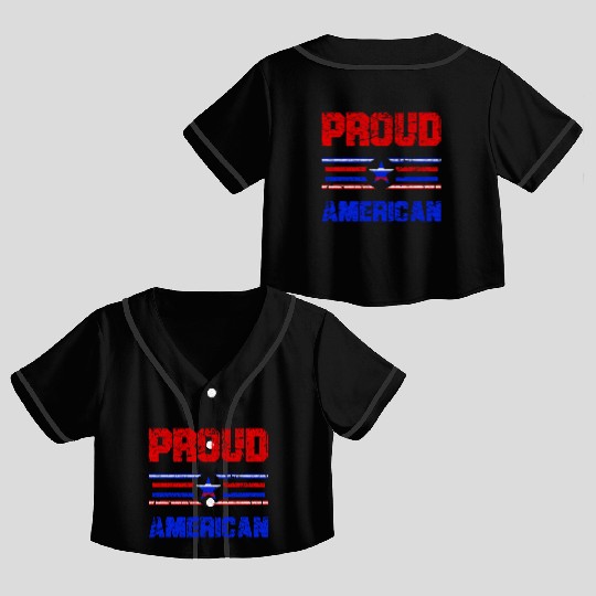 Proud American USA Flag, Patriotic 4th of July Crop Top Baseball Jerseys