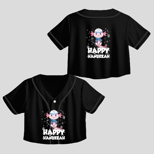 Happy Hanukkah Axolotl Kawaii Cute Axolotl Lover Crop Top Baseball Jerseys