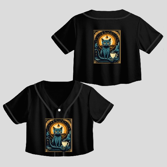 Black Coffee Cat Tarot Card Occult Crop Top Baseball Jerseys