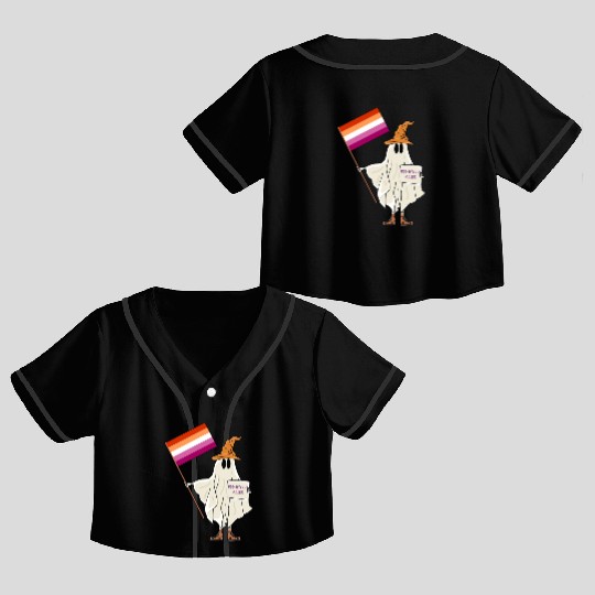 Halloween Ghost With Lesbian Flag Crop Top Baseball Jerseys