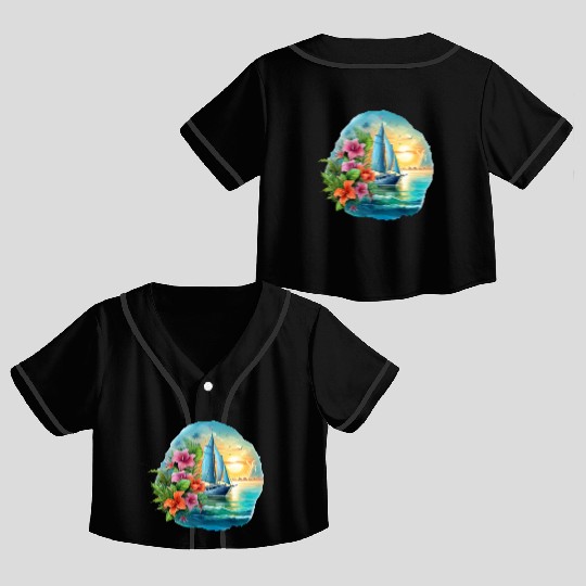 Sailing Ship Sailing Orchids Flowers Sailboat Crop Top Baseball Jerseys