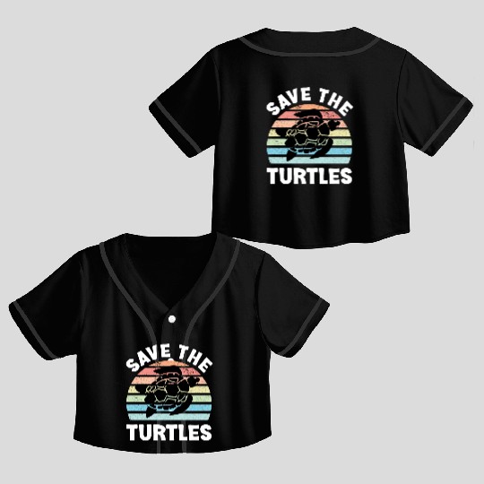 Save The Turtles Sea Turtle Retro Sunset Crop Top Baseball Jerseys