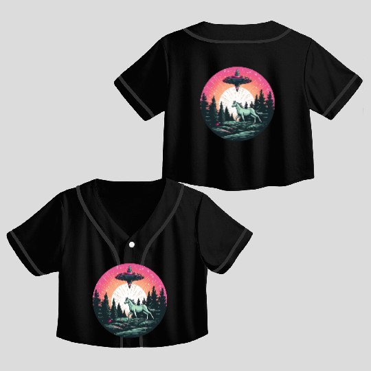 UFO Abduction: Alien Abducts Horse at Sunset Crop Top Baseball Jerseys