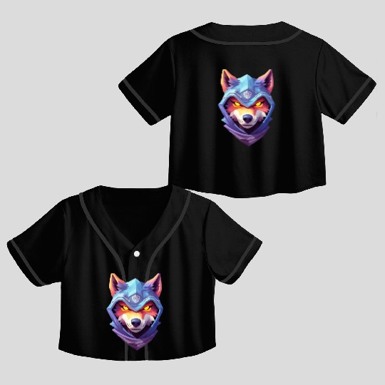 Hooded Alpha Wolf Ninja: Leader of the Night Crop Top Baseball Jerseys