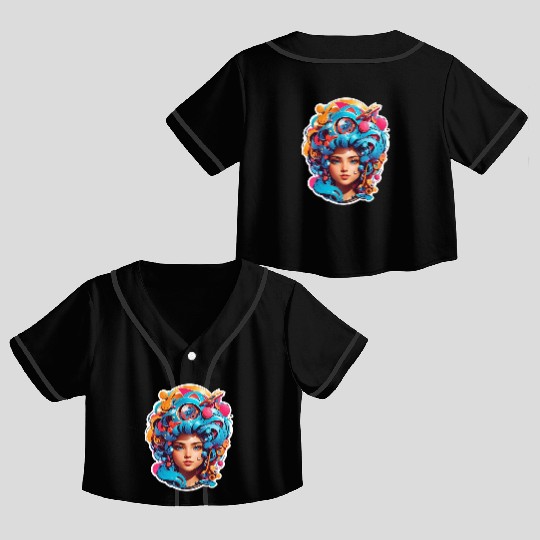 Psychedelic girl with multi color hair. futuristic Crop Top Baseball Jerseys