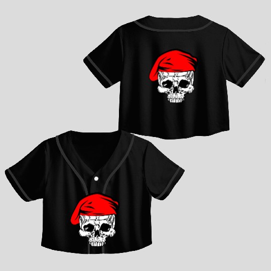 Skeleton skull red beret military army, logo milit Crop Top Baseball Jerseys