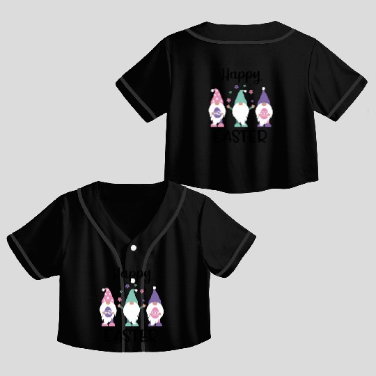 Happy Easter 2020 Gnome Egg Hunt Swea Crop Top Baseball Jerseys