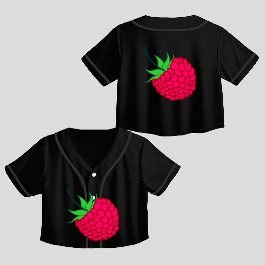 Raspberry red with green leaves Crop Top Baseball Jerseys