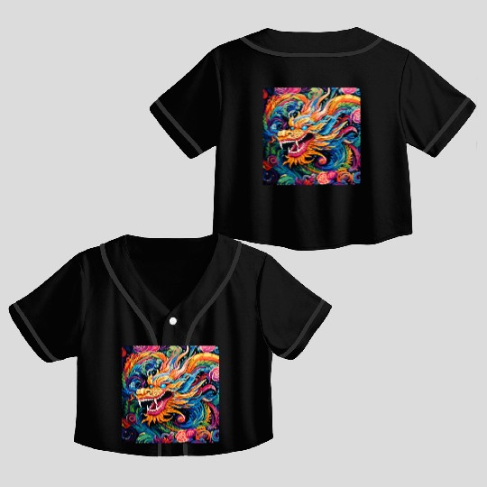 dragon pattern circle pentel color Crop Top Baseball Jerseys