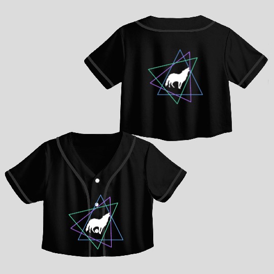 Geometric Howling Wolf Crop Top Baseball Jerseys