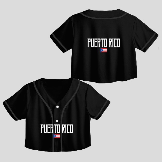 Puerto Rico Flag White Text Crop Top Baseball Jerseys
