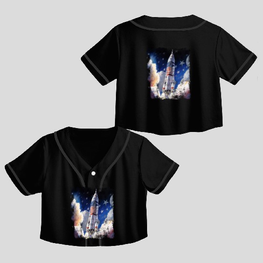 Patriotic Starship US Astronauts Stars and Stripes Crop Top Baseball Jerseys
