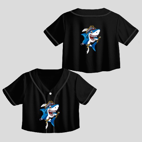 Cute Shark Pirate Decor Lazy Halloween Crop Top Baseball Jerseys