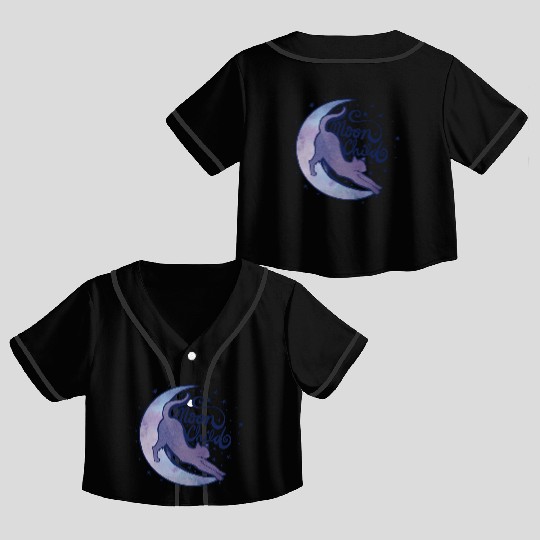 Moonchild Cat Moon Crop Top Baseball Jerseys
