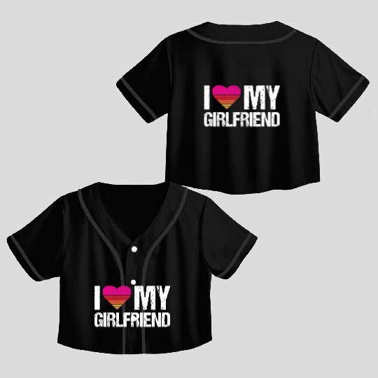 I love my girlfriend heart my girlfriend vintage Crop Top Baseball Jerseys