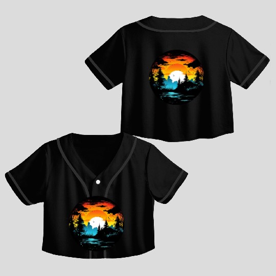 Riverside Twilight in the Forest Crop Top Baseball Jerseys