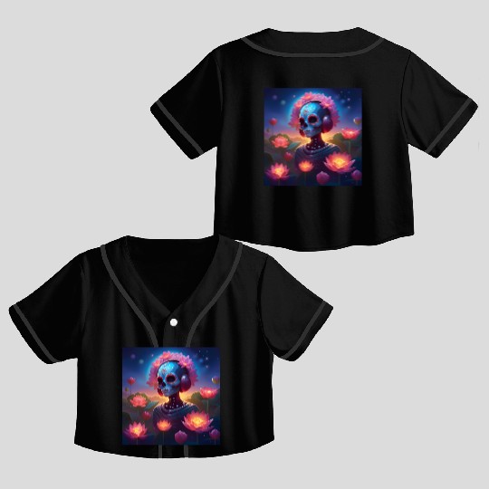 Sugar Skull Lotus Melody Medley Crop Top Baseball Jerseys