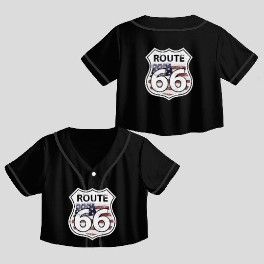 Route 66 - American Flag Crop Top Baseball Jerseys