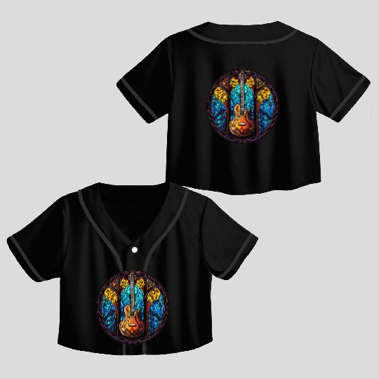Guitar Stained Glass Art - Men Women Guitar Crop Top Baseball Jerseys
