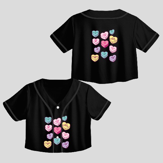 Love Me Kiss Me Pleasure Me Candy Hearts Crop Top Baseball Jerseys