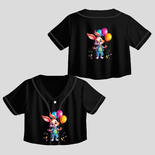 Happy Rabbit Holding Balloons Crop Top Baseball Jerseys