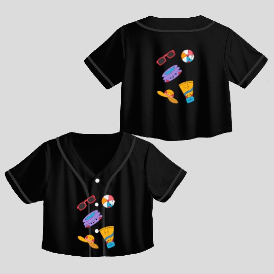 Cute Summer Pool Party Sticker Pack Crop Top Baseball Jerseys
