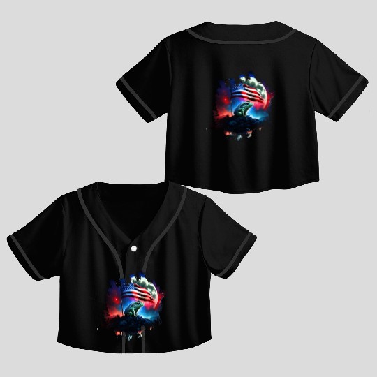 America frog under Moon with American Flag Crop Top Baseball Jerseys