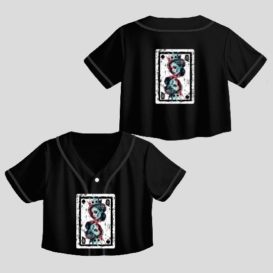 Queen of Spades Gothic Card Game Halloween Creepy Crop Top Baseball Jerseys