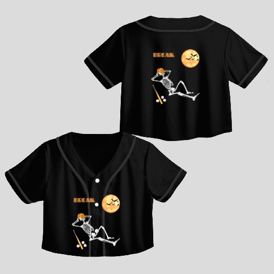 Skeleton Baseball Break Sleep Chill Halloween Funn Crop Top Baseball Jerseys