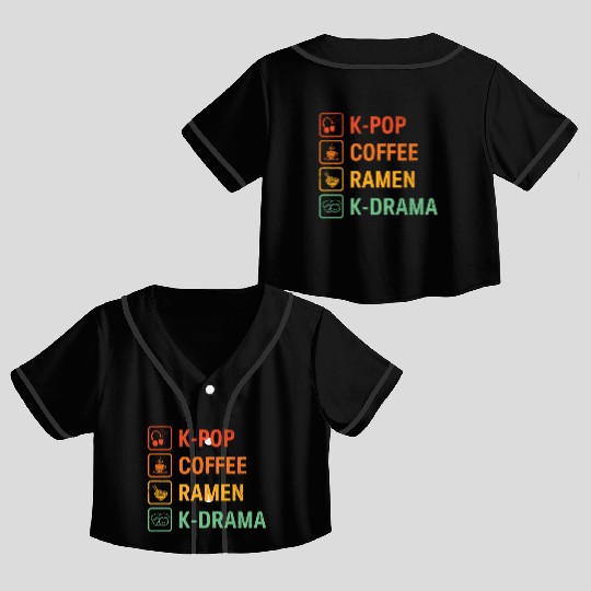 K-pop Coffee Ramen K-drama Korean Pop Music Korea Crop Top Baseball Jerseys