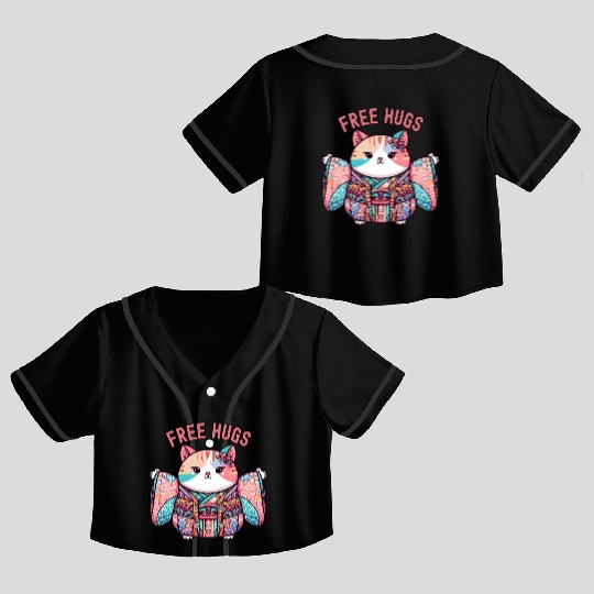 Free hugs from Japanese cat Crop Top Baseball Jerseys