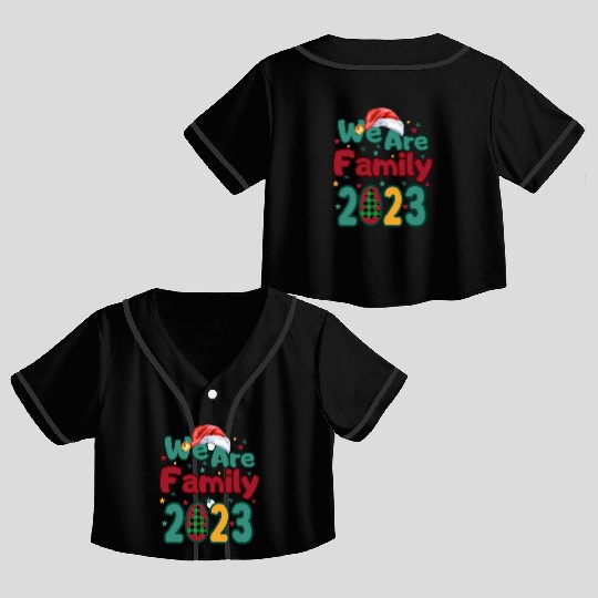 We Are Family Christmas Tree Santa Hat Pajama Crop Top Baseball Jerseys