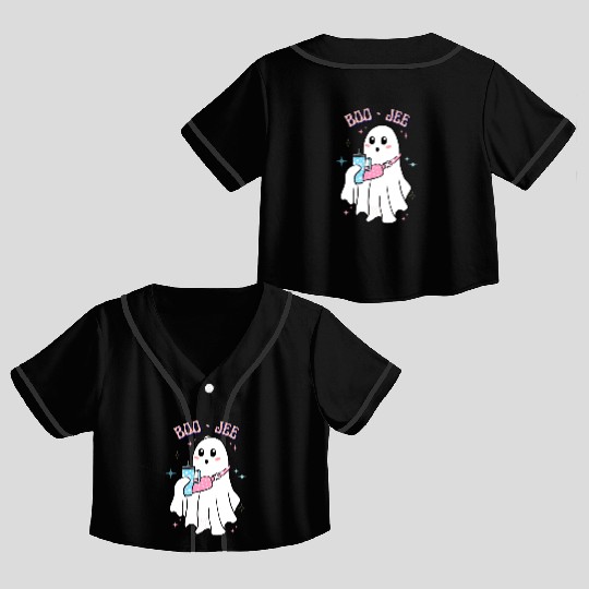BOO-JEE Spooky Cute Ghost Halloween Costume Design Crop Top Baseball Jerseys