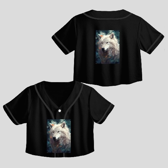 white wolf Crop Top Baseball Jerseys