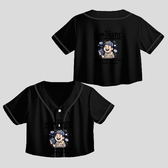 Happy Amateur Ham Radio Operator with Microphone Crop Top Baseball Jerseys
