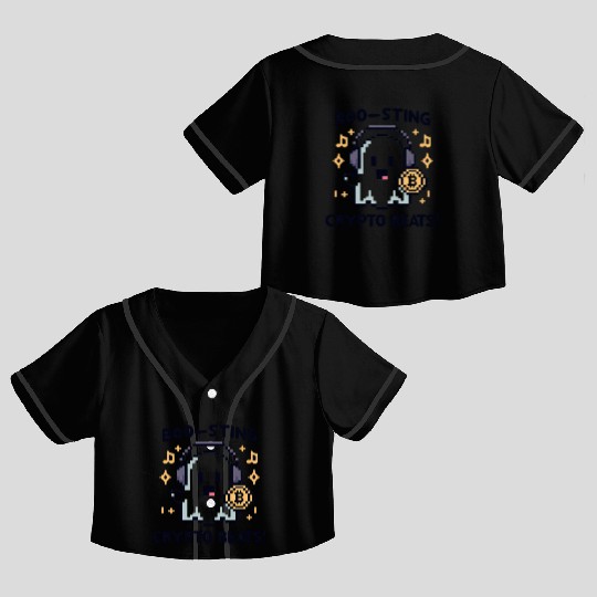 Quirky 8-Bit Ghost with Crypto Beats - Halloween Crop Top Baseball Jerseys