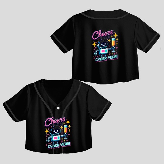 Retro Robot New Year's Toast - Cyber Champagne Fun Crop Top Baseball Jerseys