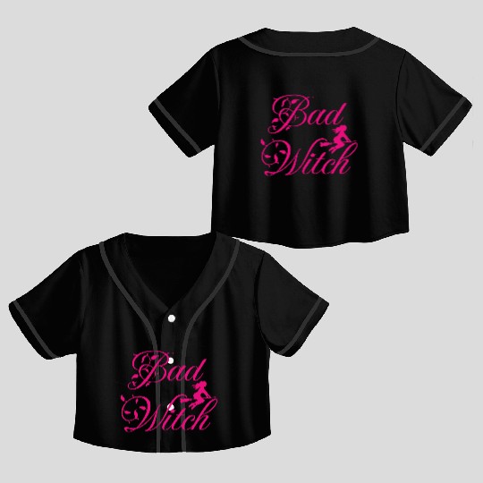 bad witch; Halloween; cute; pink; witches Crop Top Baseball Jerseys