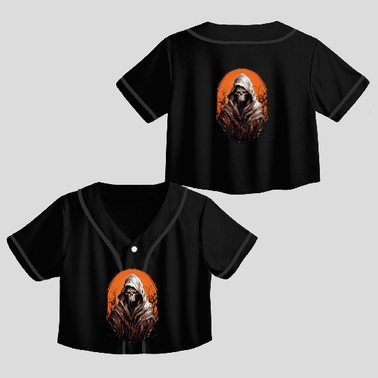 Spooky Halloween Grim Reaper Crop Top Baseball Jerseys
