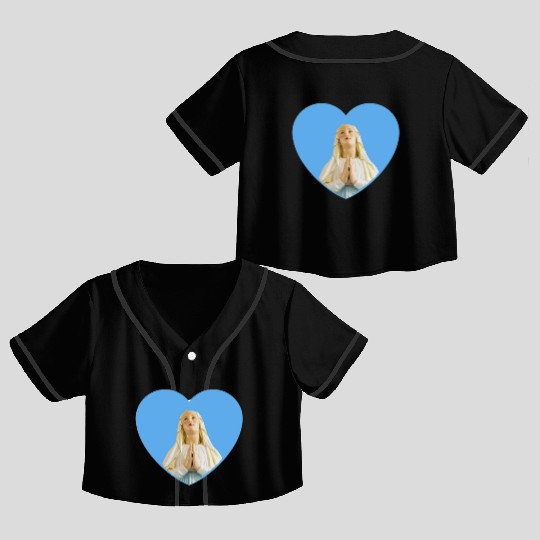 Virgin Mother Mary Praying Blue Heart Crop Top Baseball Jerseys