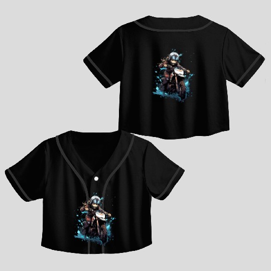 Dirt Bike Anime Girl Ice Racing Motorcycle Ice Crop Top Baseball Jerseys