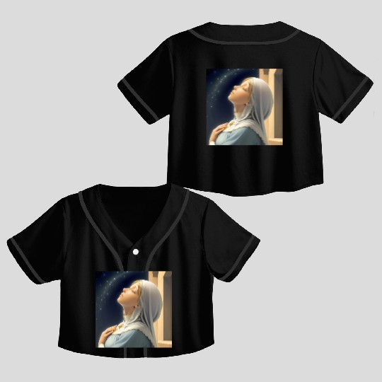 Virgin Mother Mary Praying on a Starry Night Crop Top Baseball Jerseys