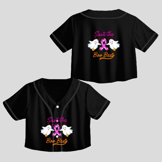 Breast Cancer Halloween Save The Boo Bees Crop Top Baseball Jerseys